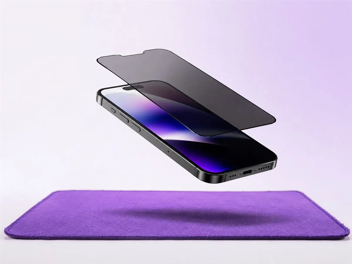 Verre trempé confidentialité anti-regard posé sur un smartphone